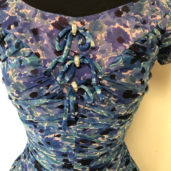 VTG 1950s Party Dress Prom Wedding Floral XS Stage - Picture 3 of 8